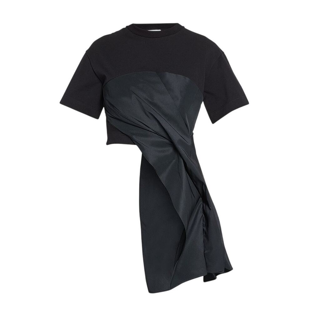 Alexander McQueen Black Asymmetric Draped Short-Sleeve Sweater